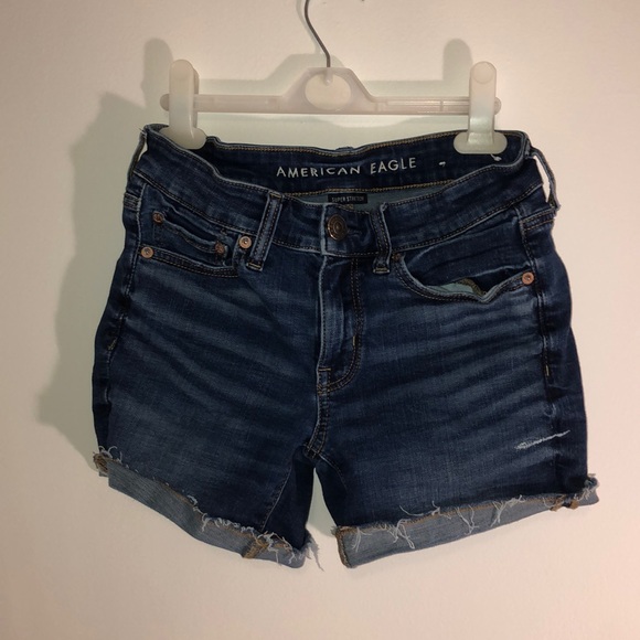 AE super stretch midi dark denim shorts. - Picture 2 of 5
